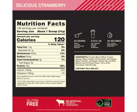 Optimum Nutrition Gold Standard 100% Whey Protein Delicious Strawberry 4.54 kg