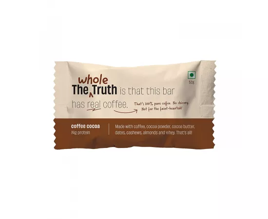 The Whole Truth Coffee Cocoa Protein Bar Pack of 12 x 52g All Natural Ingredients