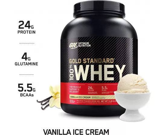 Optimum Nutrition Gold Standard 100% Whey Protein Powder Vanilla Ice Cream 5 lbs (2.27 kg)