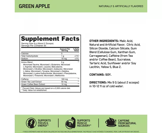 Optimum Nutrition Amino Energy Green Apple 30 Servings 9.5 oz (270 g)