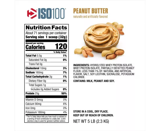 Dymatize ISO 100 Whey Powder Peanut Butter 5 lb (2.3 Kg)