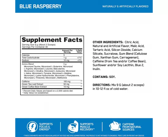 Optimum Nutrition Amino Energy Pre Workout Raspberry 30 Servings 9.5 oz (270 g)