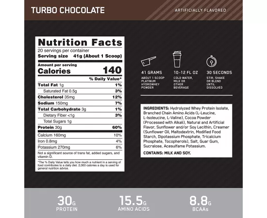  مسحوق البروتين الهايدرو بلاتينيوم بنكهة تربو الشوكولاتة من أوبتيموم نيوتريشن 1.75 كيلو