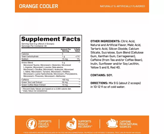  مسحوق الأحماض الأمينية للطاقة لما قبل التمرين من أوبتيموم نيوتريشن بنكهة البرتقال المبرد 30 حصة