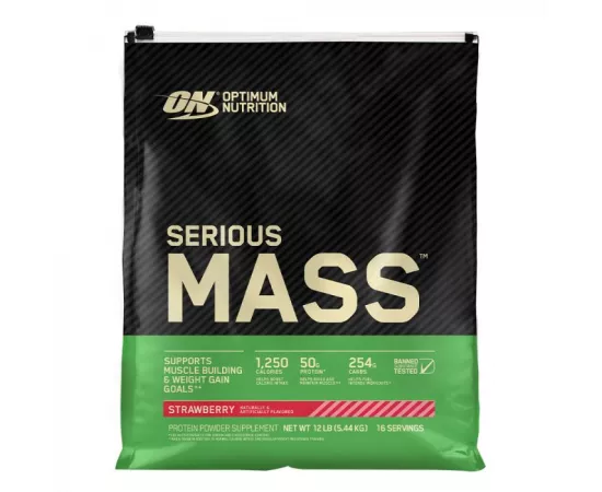 Optimum Nutrition Serious Mass Weight Gainer 12 lbs 16 Servings Strawberry Flavor
