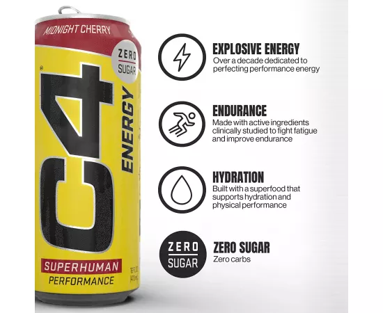 Cellucor C4 Energy Carbonated Zero Sugar Midnight Cherry 473 ml (12 Pack)