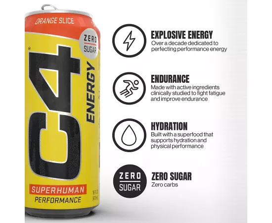 Cellucor C4 Energy Carbonated Zero Sugar Energy Drink Orange Slice