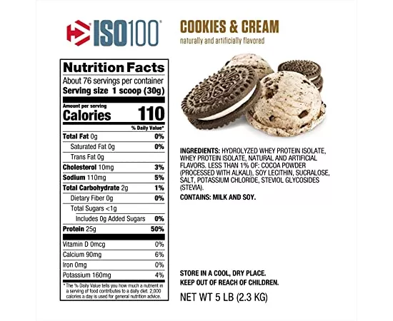 Dymatize ISO 100 Isolate Whey Protein Cookies & Cream 5 lbs