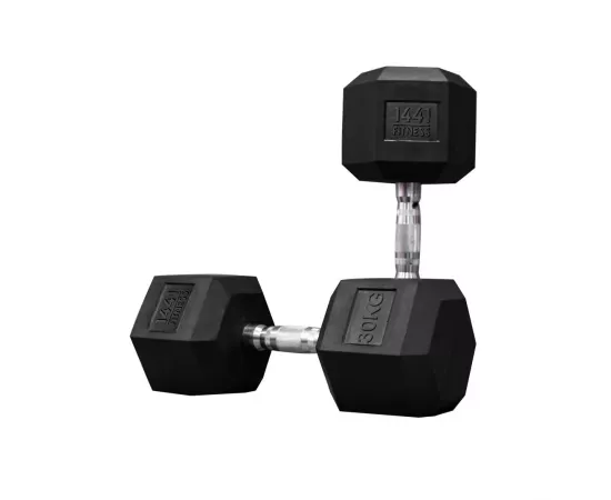 1441 Fitness Rubber Hex Dumbbells (30 Kg) â€“ Solid Cast Iron Core Rubber Coated Head