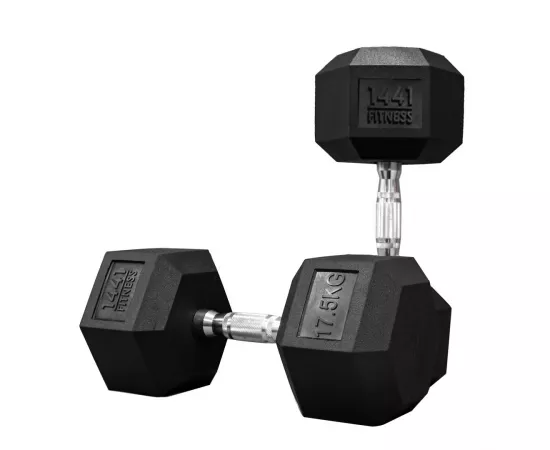1441 Fitness Rubber Hex Dumbbells (17.5 Kg) â€“ Solid Cast Iron Core Rubber Coated Head