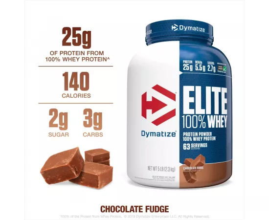 Dymatize, Elite 100% Whey Protein Powder, Chocolate Fudge, 5 lb (2.3 kg)