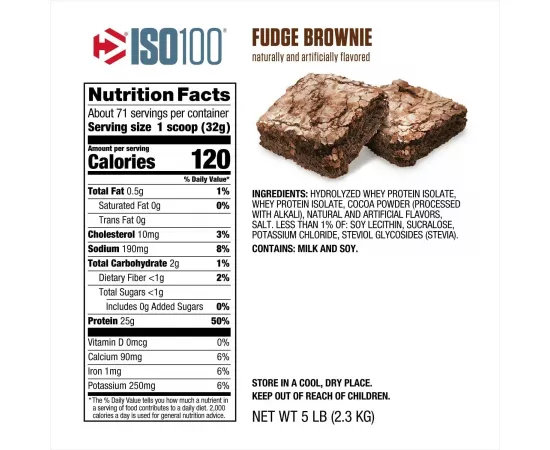 Dymatize, ISO100 Hydrolyzed, 100% Whey Protein Isolate, Fudge Brownie, 5 lbs (2.3 kg)