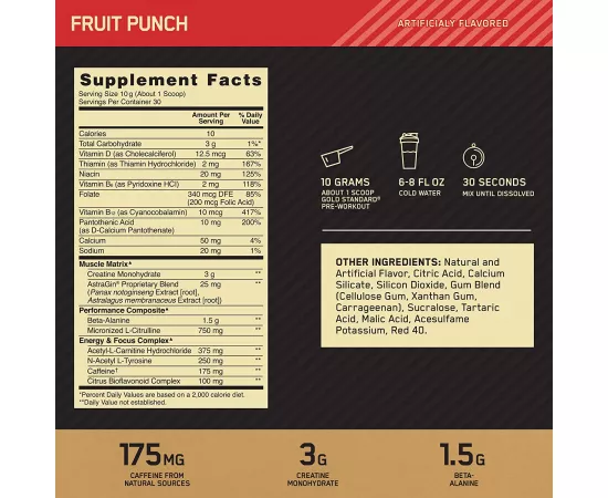 Optimum Nutrition (ON) Gold Standard Pre-Workout Fruit Punch, 30 Servings