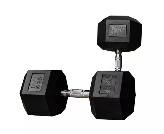 1441 Fitness Rubber Hex Dumbbells (45 Kg) â€“ Solid Cast Iron Core Rubber Coated Head
