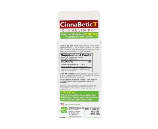Hero Nutritionals Cinnabetic II Cinnamon Water Extract 60 Capsules