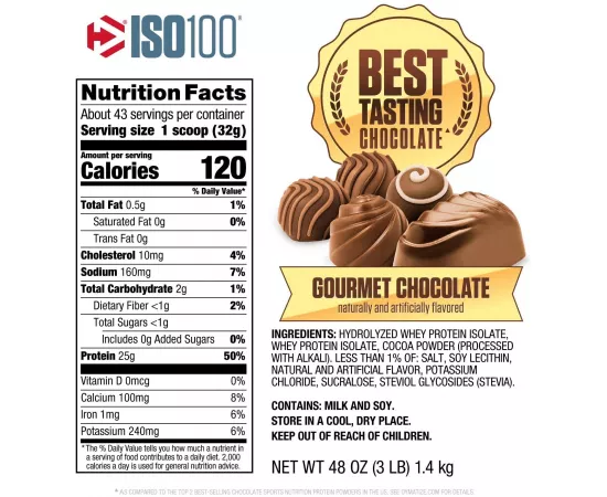 Dymatize ISO 100 Hydrolyzed 100% Whey Protein Isolate Gourmet Chocolate 5 lb (2.3 kg)