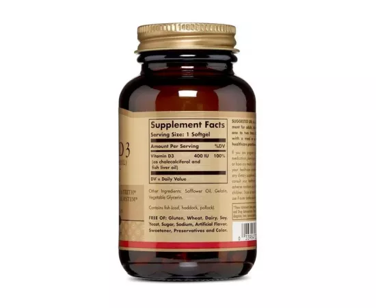 Solgar Vitamin D3 Softgels Cholecalciferol 400 IU 100's