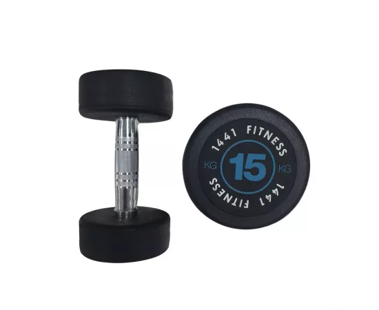 1441 Fitness Premium Rubber Round Dumbbells - Blue (Sold as Pair) 15 Kg