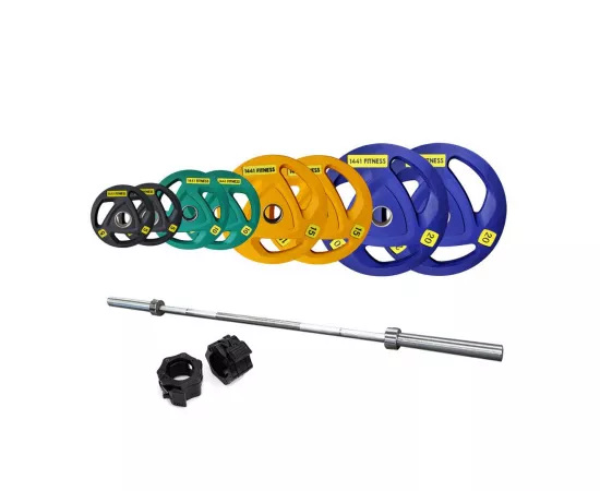 1441 Fitness 7 Ft Olympic Barbell with Color Olympic Plates Set - 120 Kg