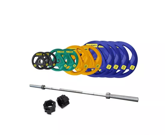 1441 Fitness 7 Ft Olympic Barbell with Color Olympic Plates Set - 160 Kg
