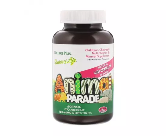 Natures Plus Animal Parade Childrens Chewable Multi Vitamin & Minerals Watermelon Tablets 180's