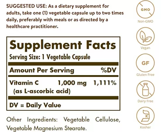 Solgar Vitamin C 1000 mg Veg Capsules 250's