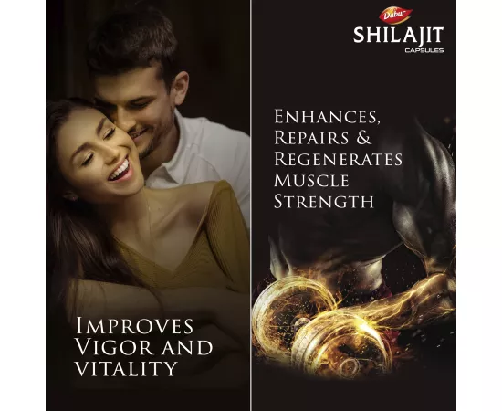 Dabur Shilajit Capsules |Shilajeet |Increases Strength, Stamina & Power|Supports Vigor & Vitality|Improves Muscle Strength & Repair|Supports Body Building|Natural Fulvic Acid|Immunity | 30s