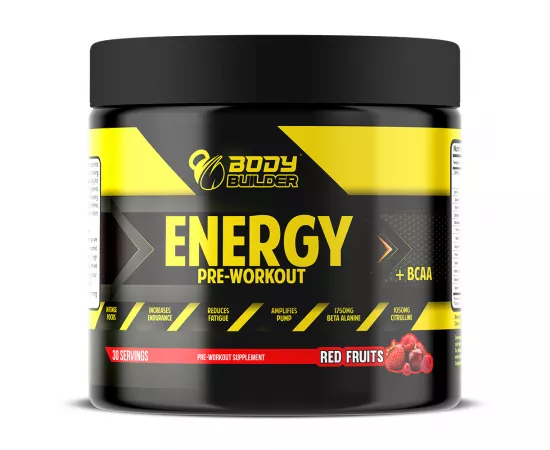 Body Builder Energy Pre workout Plus BCAA Red Fruit Flavor 225g
