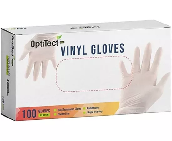 OptiTect Disposable Vinyl Gloves, Powder Free, Non Sterile ,Latex Free Rubber,100 Count, Food Safe