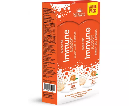 Sunshine Nutrition Immune Support Effervescent Orange Flavor 20 Tablets Value Pack (20X2)
