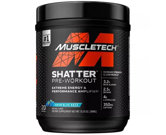 MuscleTech Shatter Pre Workout, Sour Blue Razz, 20