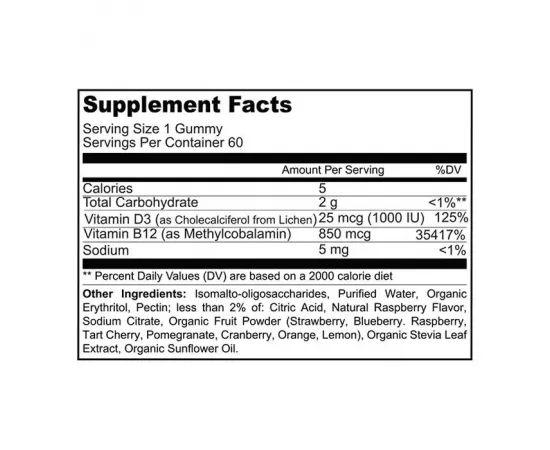 Sunshine Nutrition Good Gummies Vegan D3 and B12 Raspberry Flavor 60's