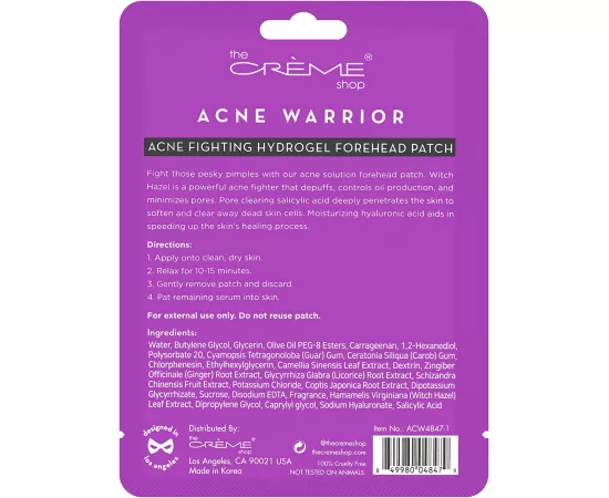 The Crème Shop Acne Warrior Acne Fighting Hydrogel Forehead Patch Kick Acne Right in the Blemish