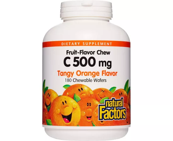 فيتامين ج 500 مج ويفر قابلة للمضغ بنكهة تانجي البرتقال من ناتشورال فاكتورز - 180 ويفر