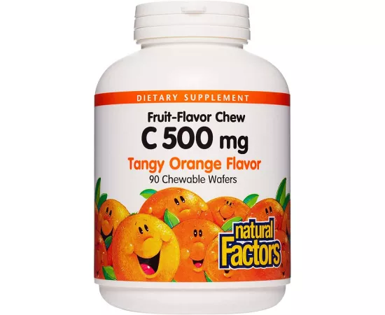 فيتامين ج 500 مج ويفر قابلة للمضغ بنكهة تانجي البرتقال من ناتشورال فاكتورز - 90 ويفر