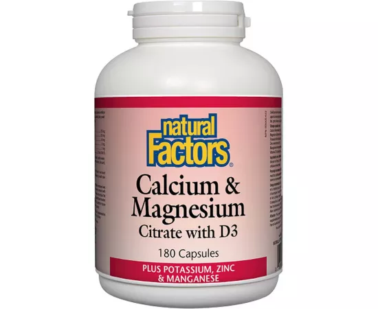 Natural Factors Calcium & Magnesium Citrate with D3 Plus Potassium Zinc & Manganese 180 Capsules