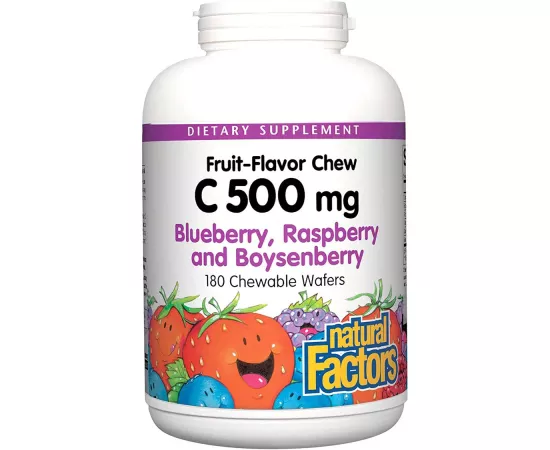 Natural Factors Vitamin C 500 mg Chewable Wafer Blueberry Raspberry Boysenberry 180 Chewable Wafer