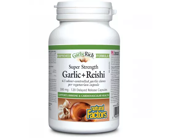 Natural Factors Super Strength Garlic + Reishi 300 mg 120 Capsules