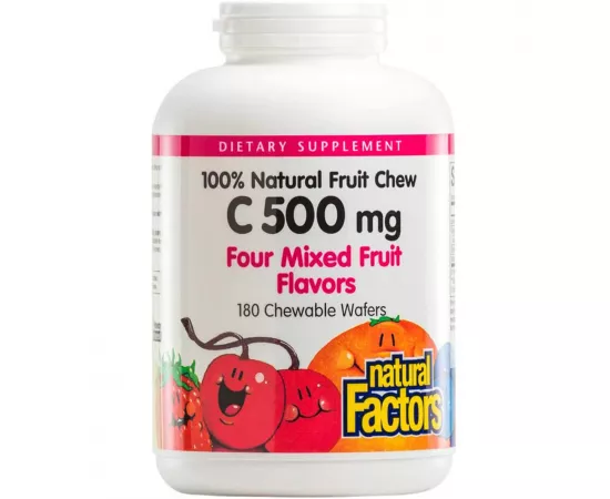 فيتامين ج 500 مج ويفر قابلة للمضغ بنكهة خليط الفاكهة من ناتشورال فاكتورز - 180 ويفر