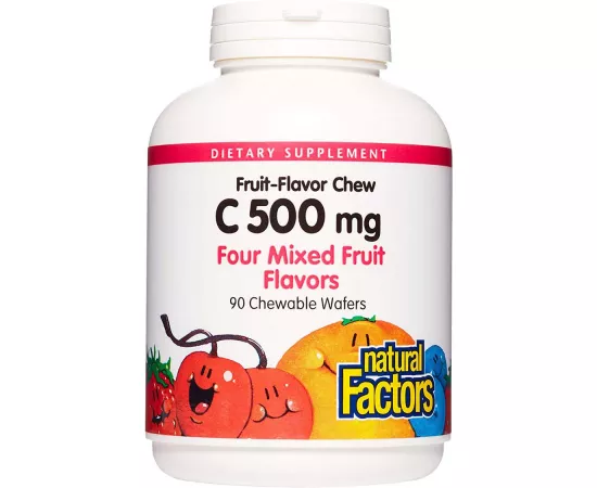 فيتامين ج 500 مج ويفر قابلة للمضغ بنكهة الفاكهة من ناتشورال فاكتورز - 90 ويفر