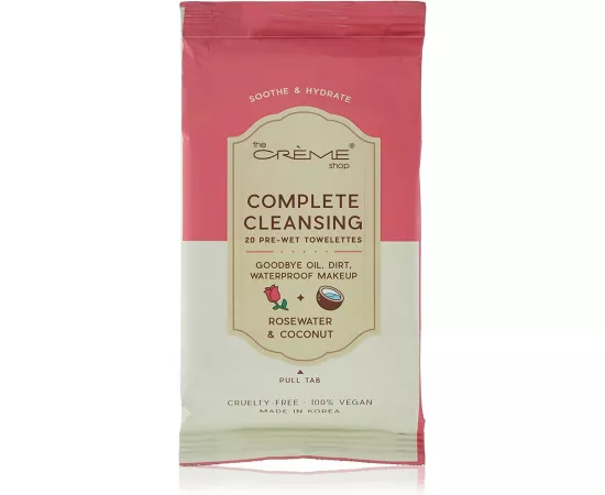 The Crème Shop Complete Cleansing Towelettes Coconut & Rosewater 20 Count