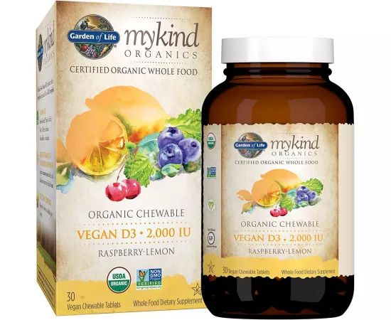 Garden Of Life MyKind Organics Vegan D3 2000 IU Raspberry Lemon Flavor Chewable Tablets 30's