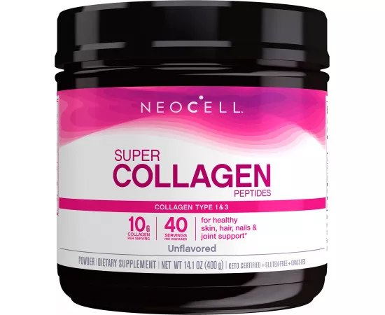 Neocell Super Collagen Peptides Powder (Type 1&3) 10g collagen peptides 14.1Oz (400g) Unflavored. Keto certified + Gluten free + GrassFed.