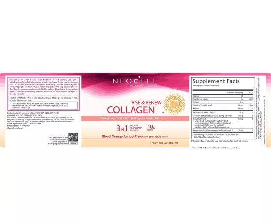Neocell Rise and Renew Collagen with Astaxathin, Green Tea Extract and Vitamin C, Blood Orange Apricot flavor with other natural flavors, 9.3Oz.
