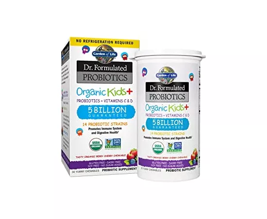 Garden of Life Dr. Formulated Probiotics Organic Kids+ Vitamin C&D Berry Cherry Berry Flavor Yummy Chewable 30's