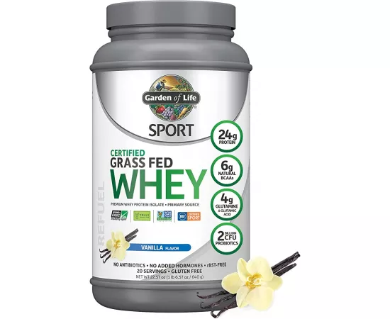 Garden of Life Sport Certified Grass-Fed Whey Protein Vanilla Flavor 22.57 oz (640g)