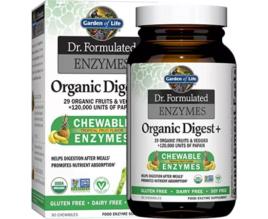 Garden of Life Dr. Formulated Enzymes Organic Digest +Tropical Fruit Chewable Tablets 90's
