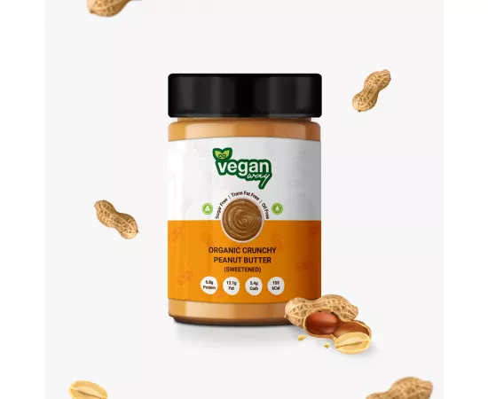Veganway Organic Crunchy Peanut Butter | Non GMO | Locally Made in UAE | Pure | No oil | No sugar 280g | Vegan