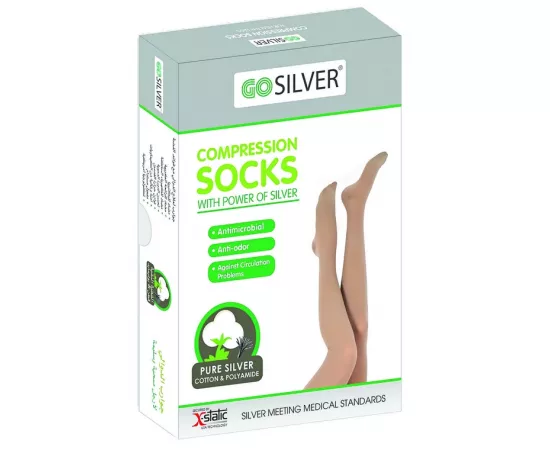 Go Silver Over Knee High, Compression Socks (18-21 mmHG) Open Toe with Silicon Short/Norm Size 2