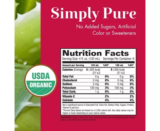 Dynamic Health Aloe Vera Juice Cranberry flavor Certified Organic 32 Fl Oz